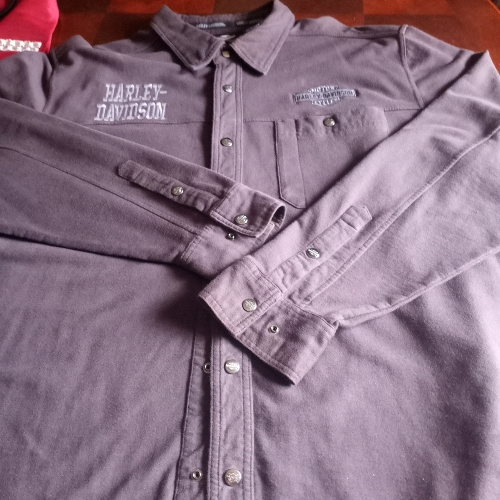 Harley Davidson Embroidered Graphics Snap Long Sleeve Shirt Jacket Men Size 2XL - Picture 7 of 12